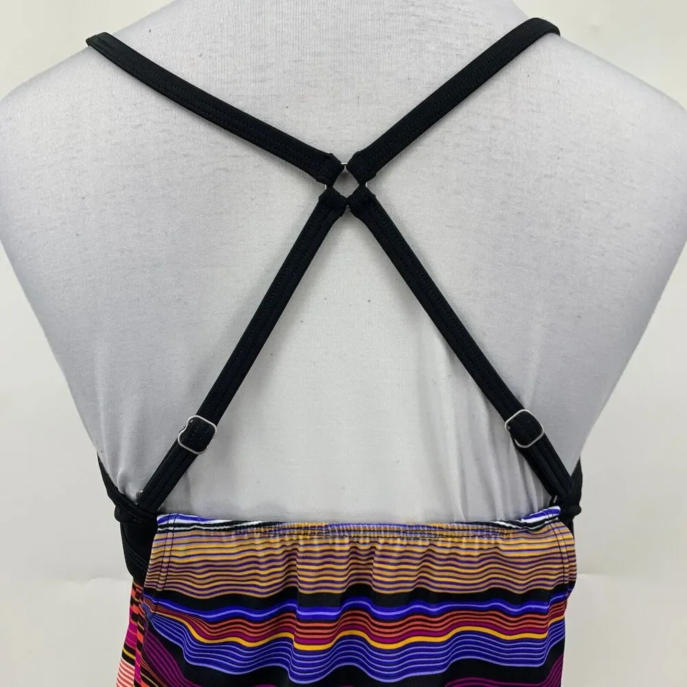 Athleta Capri Stripe Blousy Tankini Womens 34 B/C Shelf Bra Padded Strappy Back